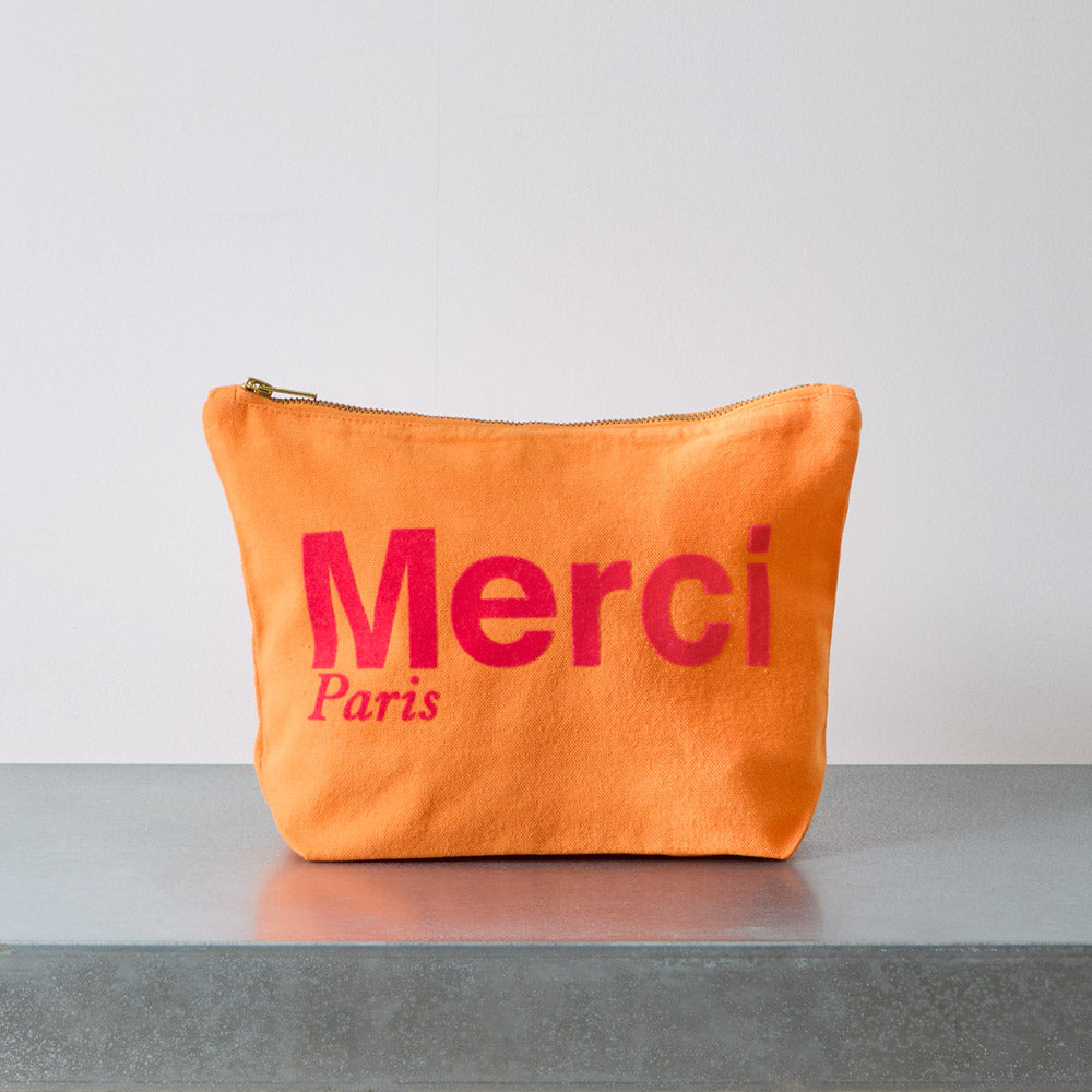 Merci - Cotton pouch - Apricot & Raspberry – Merci Paris