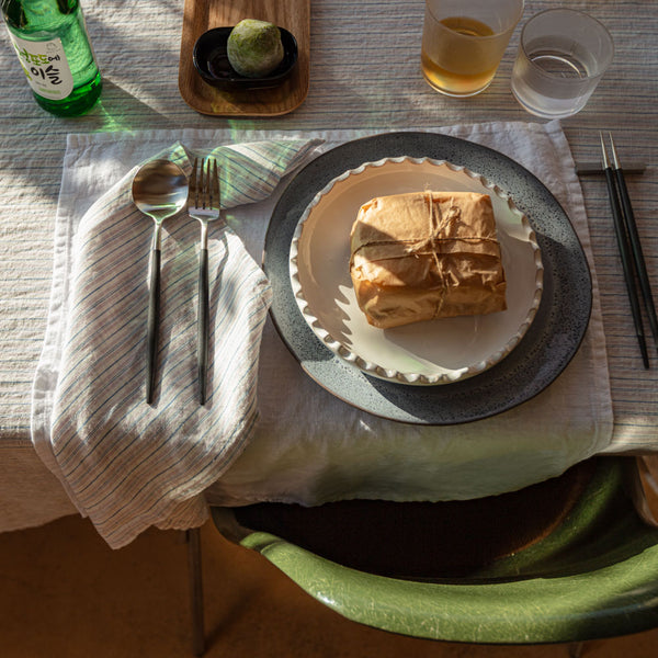 Serviette de table en lin lavé - Rayures Parme Fuji Iro