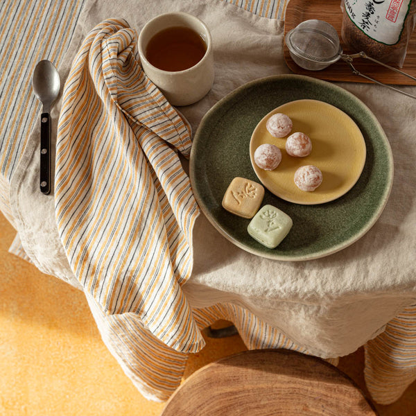 Serviette de table en lin lavé - Rayures Jaune Asahi