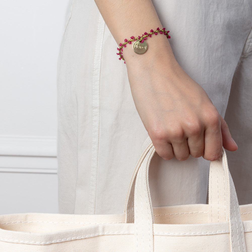 Merci Summer Medal bracelet Flowers Burgundy