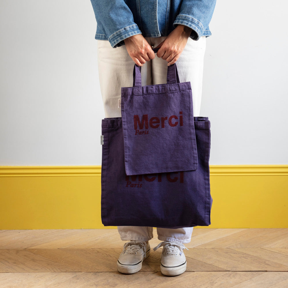 Merci - Tote Bag en coton - Cabas Violet & Bordeaux - Sac – Merci Paris