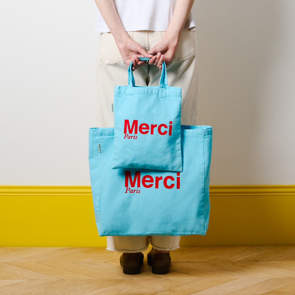 Merci - Cotton Tote Bag - Light Blue & Red – Merci Paris