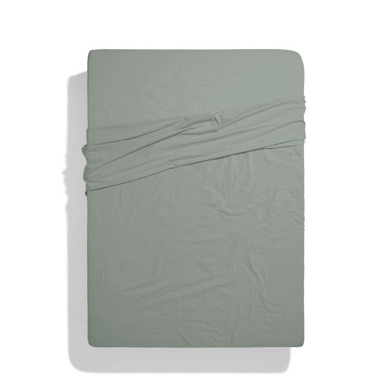 Drap plat en coton percale - Vert Lichen