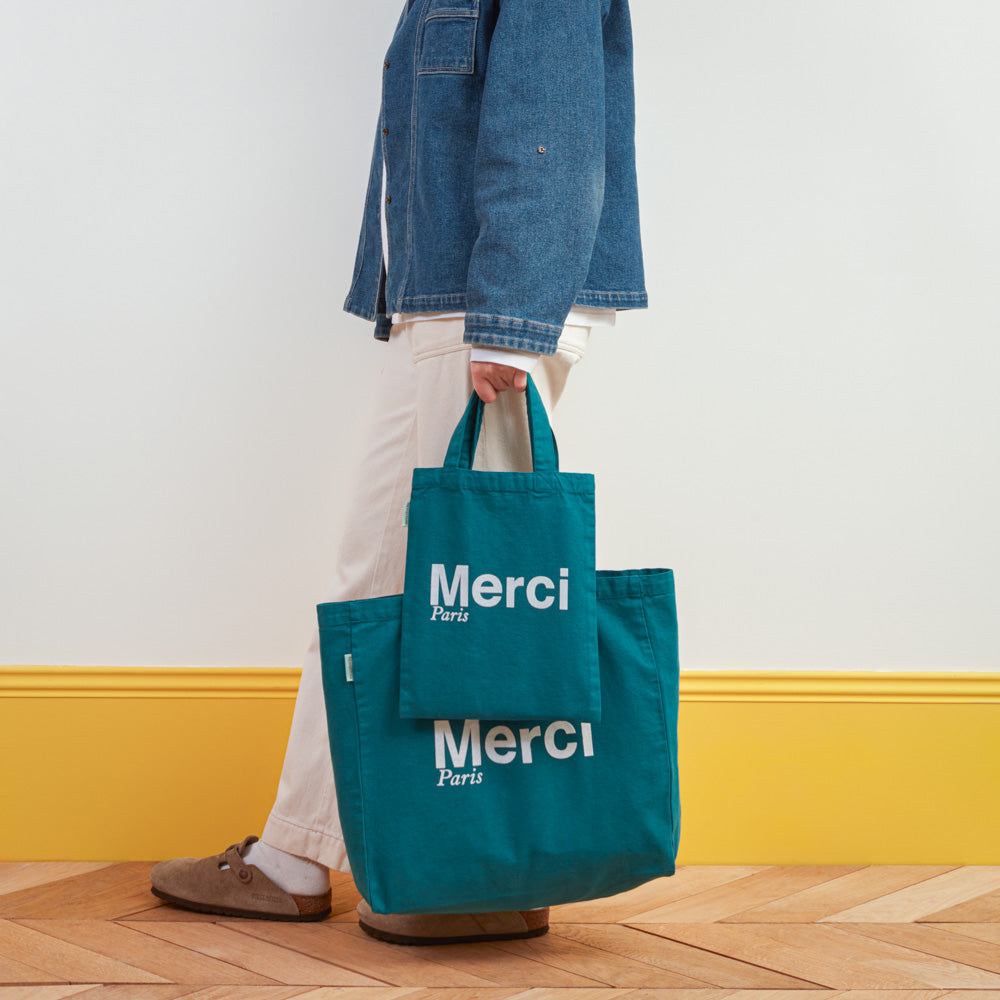 Merci - Cotton Tote Bag - Duck Blue & White