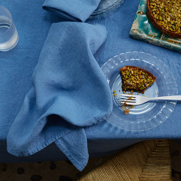 Serviette de table en lin lavé - Bleu Paros