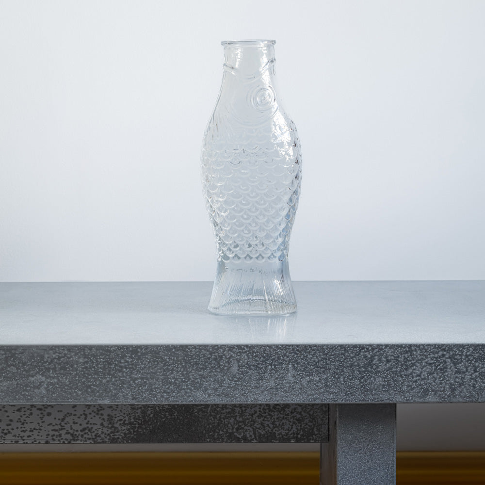 Fish pressed glass carafe