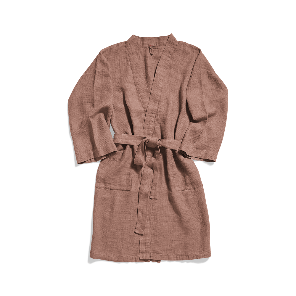 Linen bathrobe Honeycomb Clay Pink
