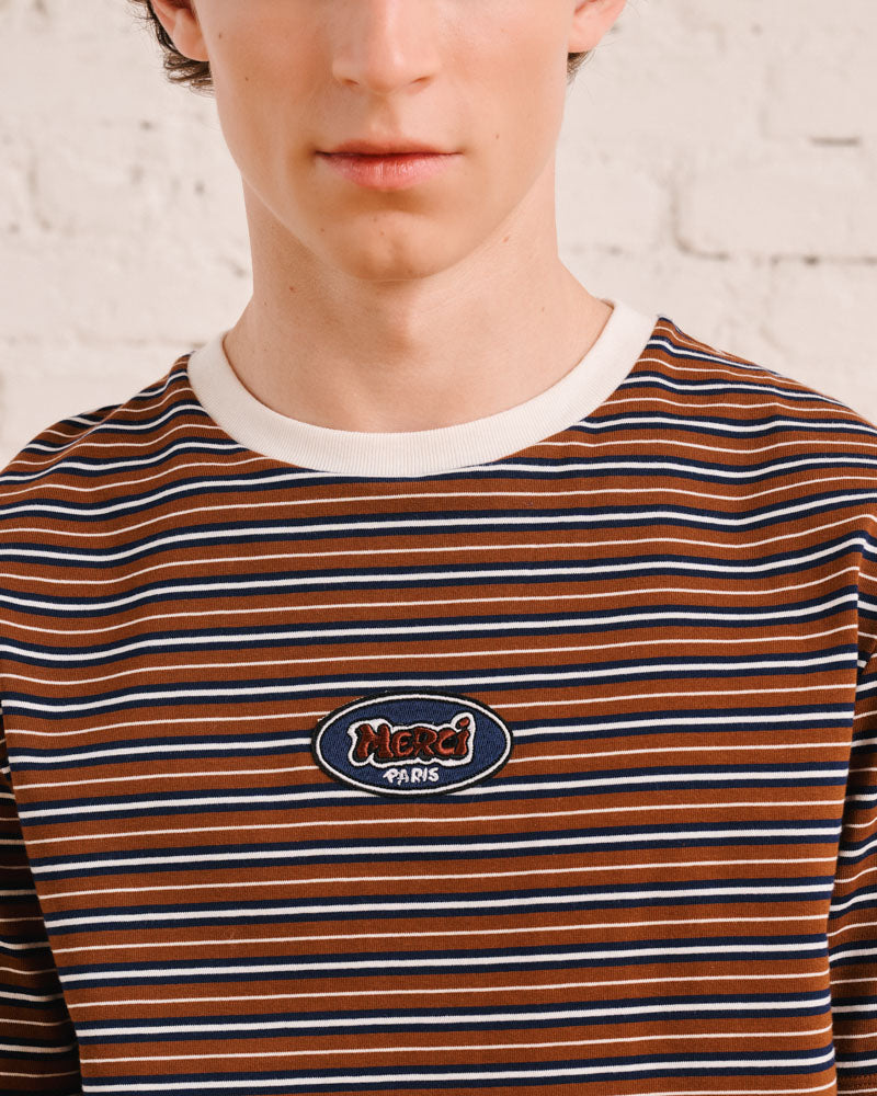 Merci - T-Shirt Rob Rayures - Marron & Marine