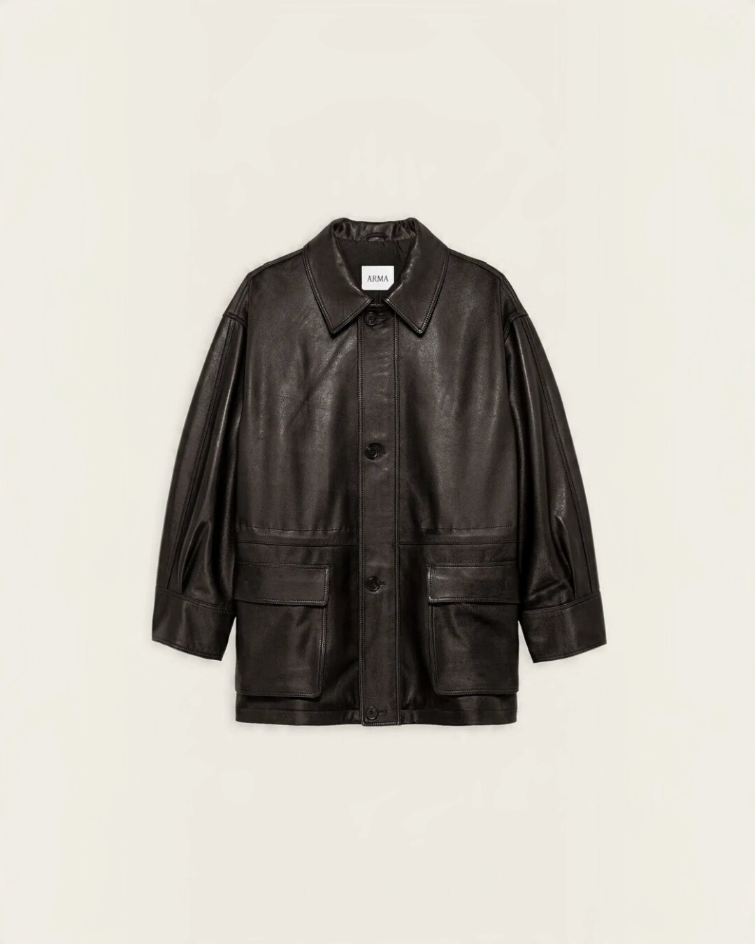 Veste Maeve en cuir d'agneau marron foncé Grain De Café par Arma pour Merci Paris, coupe droite avec poches plaquées