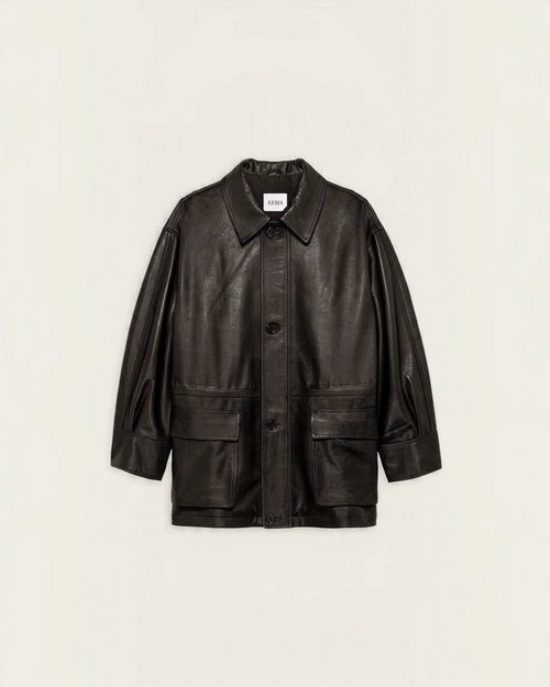 Veste Maeve en cuir d'agneau marron foncé Grain De Café par Arma pour Merci Paris, coupe droite avec poches plaquées