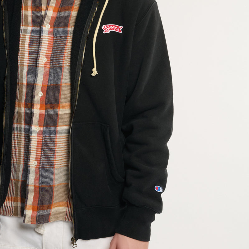 Merci x Champion - Sweat à zip Patch Merci - Noir - Prêt à porter