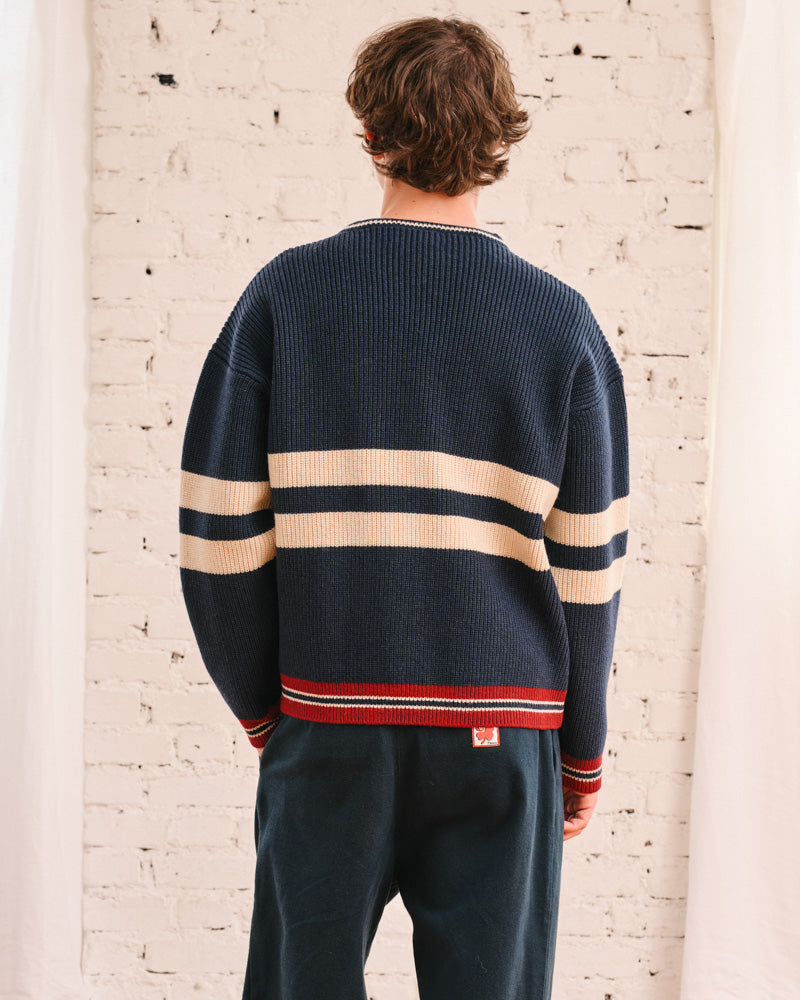 Merci - Pull Adrian - Marine Ecru & Bordeaux
