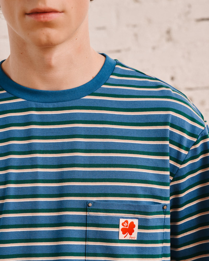 Merci - T-Shirt Vadim Rayé - Indigo & Vert