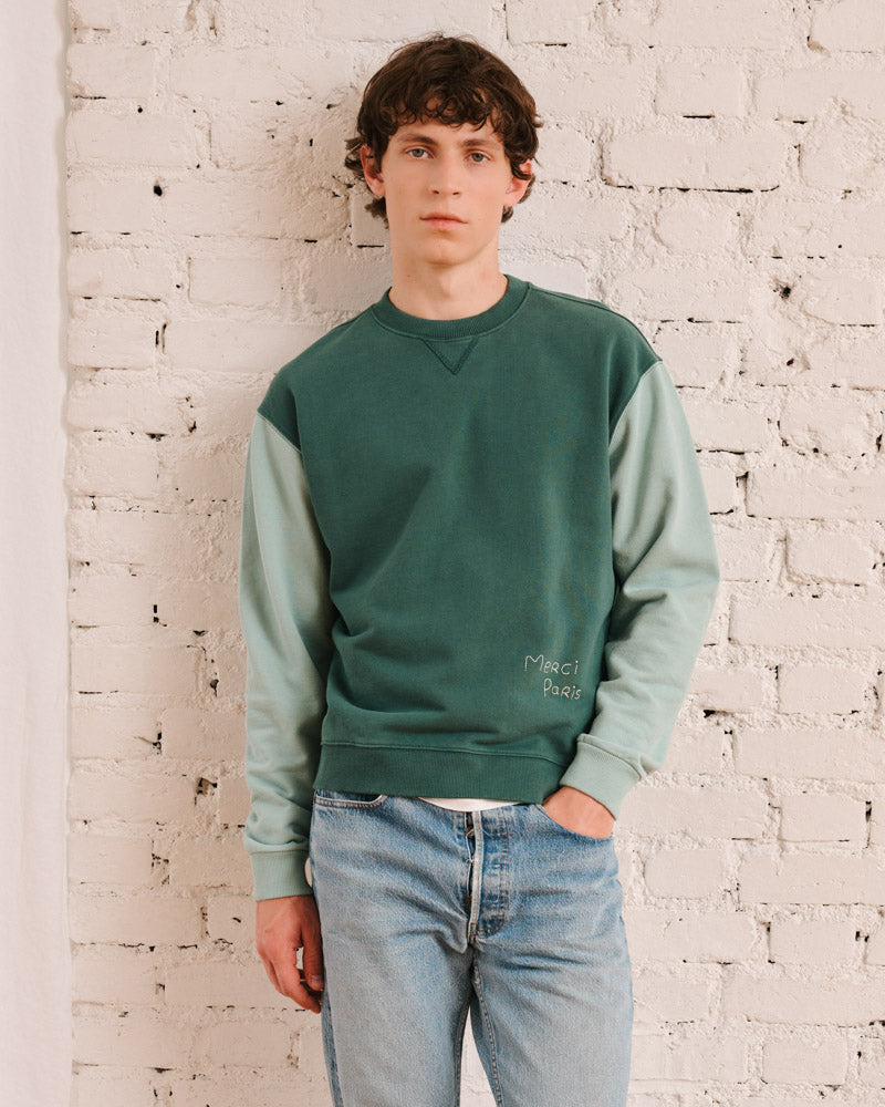 Merci - Dorian Two-tone Sweatshirt - Green and Light Green