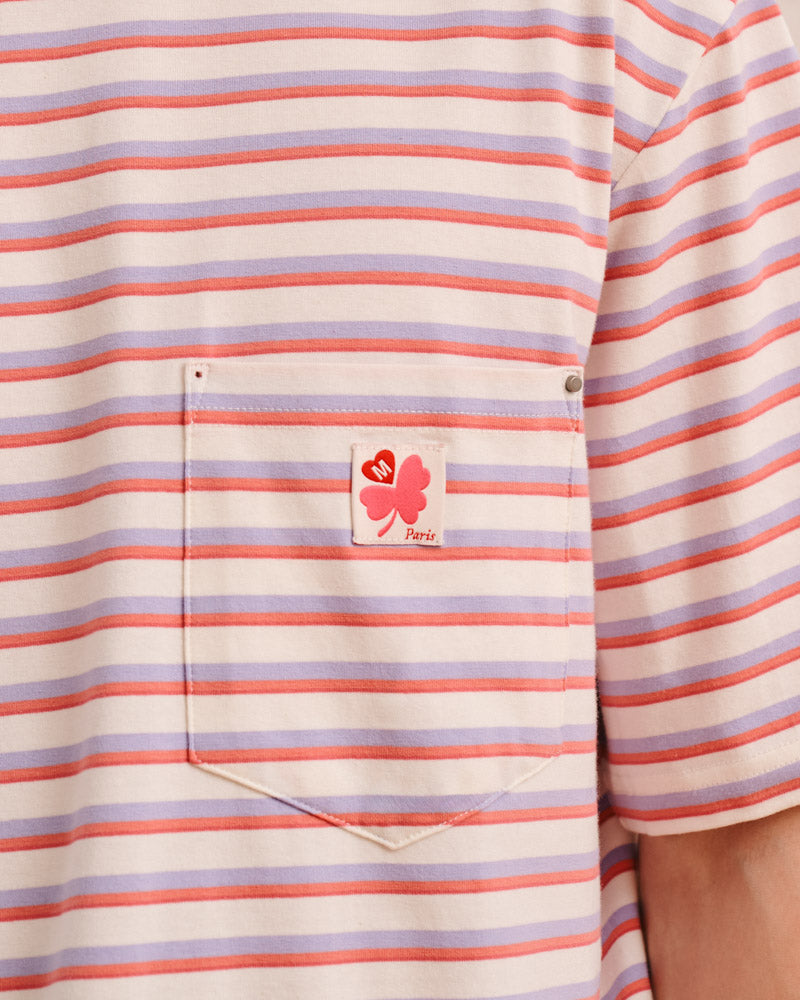 Merci - Vadim Striped T-Shirt - White & Mauve