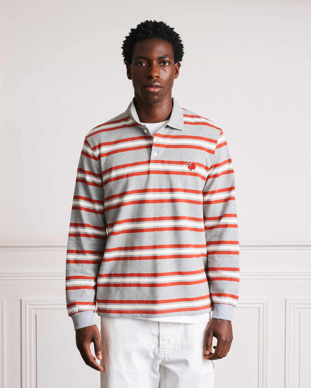 Merci - Polo Bastian - Gris Rouge & Ecru