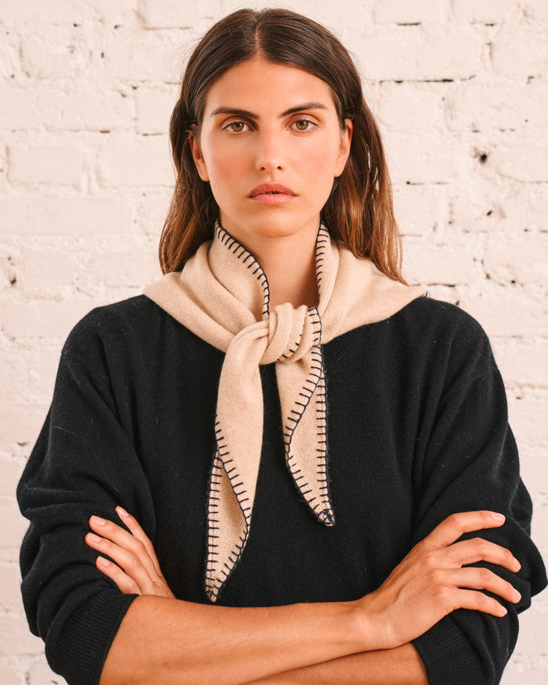 Merci - Martine Bicolored Cashmere Bandana - Beige & Navy