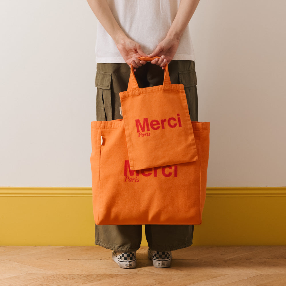 新品Merci Paris トートバッグ オレンジ Merci - Tote Bag en coton - Abricot & Framboise – Merci Paris