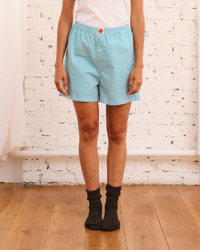 Merci - Short Jude Rayé - Turquoise