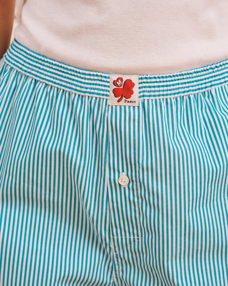 Merci - Short Jude Rayé - Turquoise
