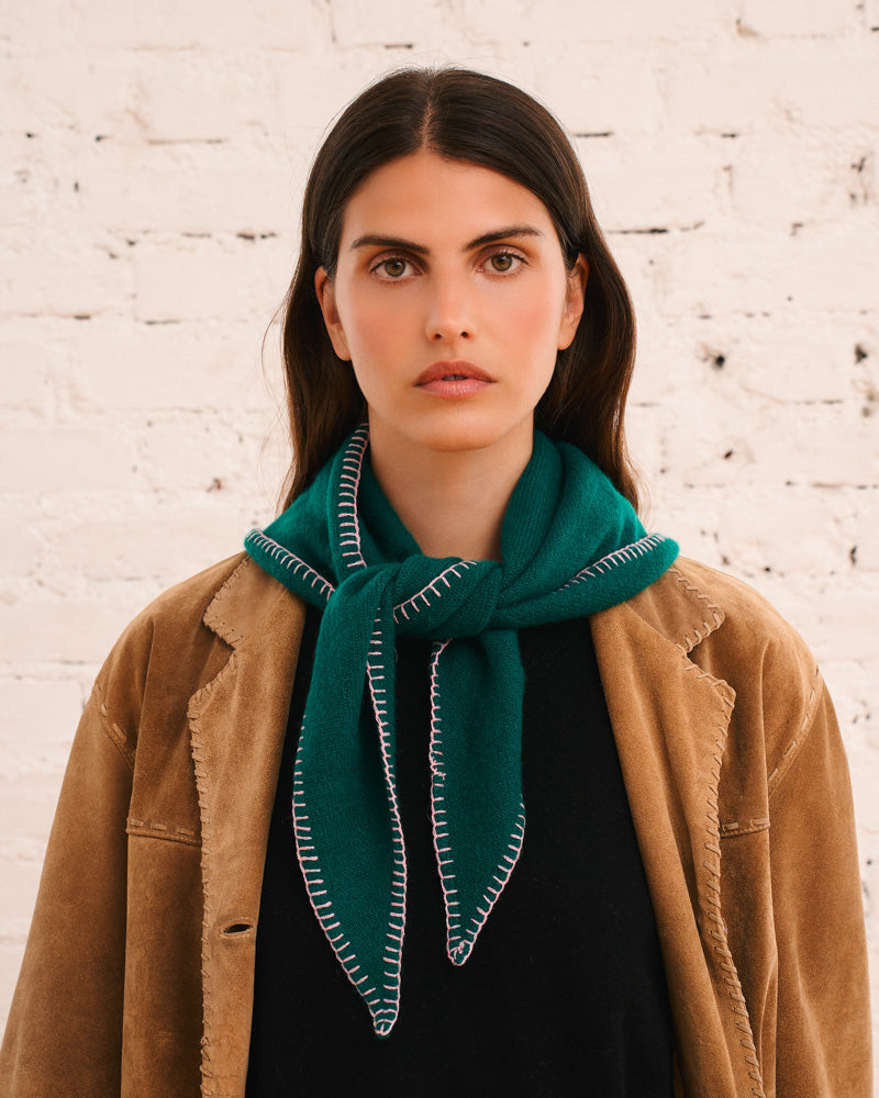 Merci - Martine Bicolored Cashmere Bandana - Green & Pink