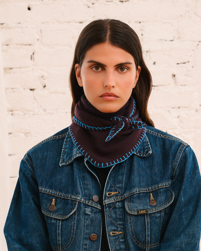 Merci - Martine Bicolored Cashmere Bandana - Eggplant & Blue