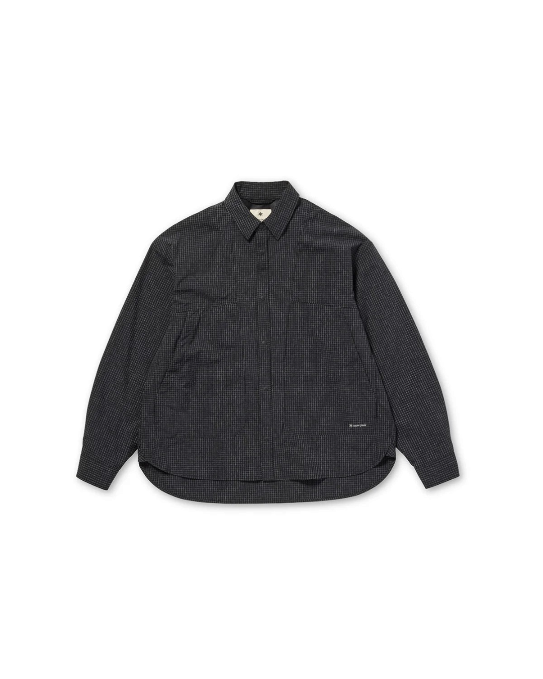 Chemise Merci Paris Snow Peak Kasuri Ripstop noire à manches longues avec poche utilitaire et texture quadrillée