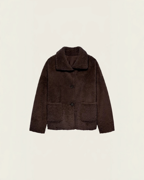 Manteau réversible Arma Isabella en shearling marron grain de café avec poches plaquées, disponible chez Merci Paris