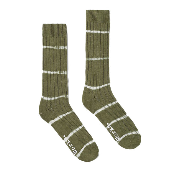 Universal Works - Chaussettes Tye Dye - Olive