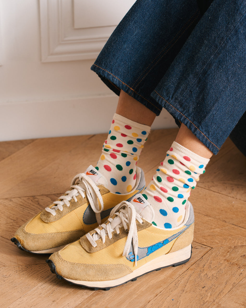 Merci - Chaussettes Coton Pois - Ecru & Multi