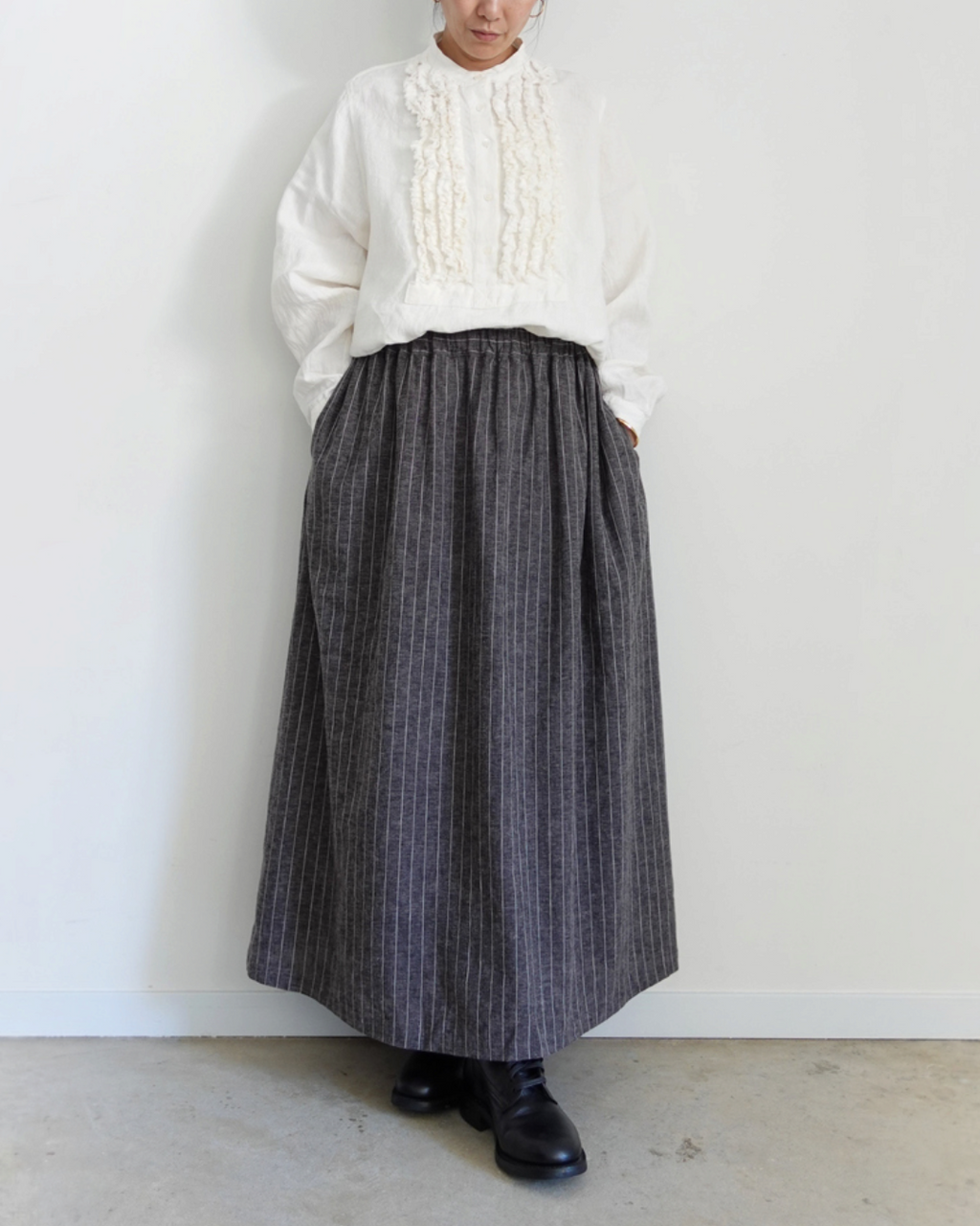 Ichi - Pinstripe Skirt - Charcoal