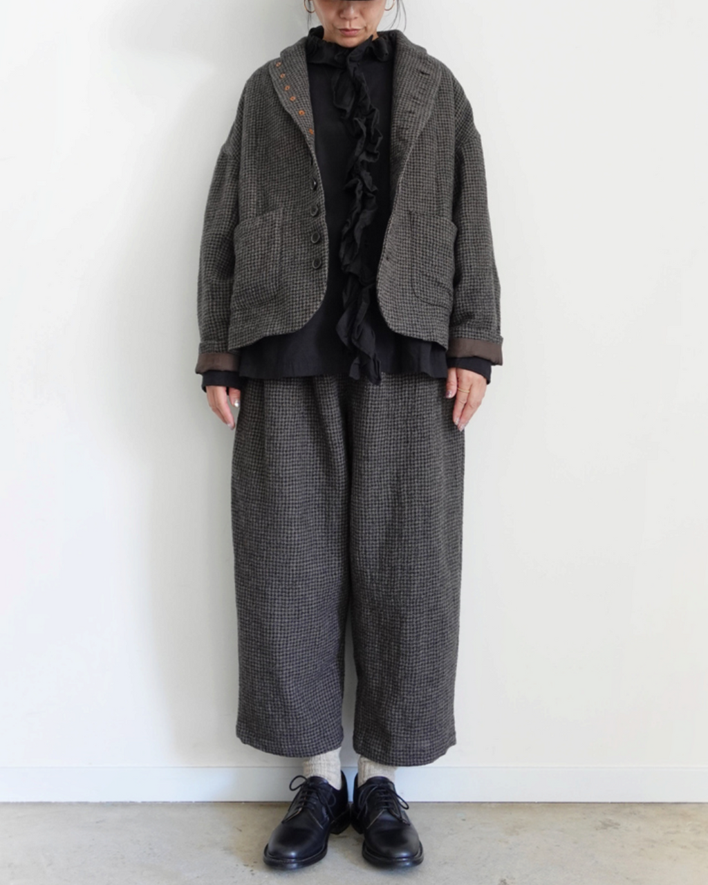 Ichi - Pantalon Laine Pied-de-Poule - Moka