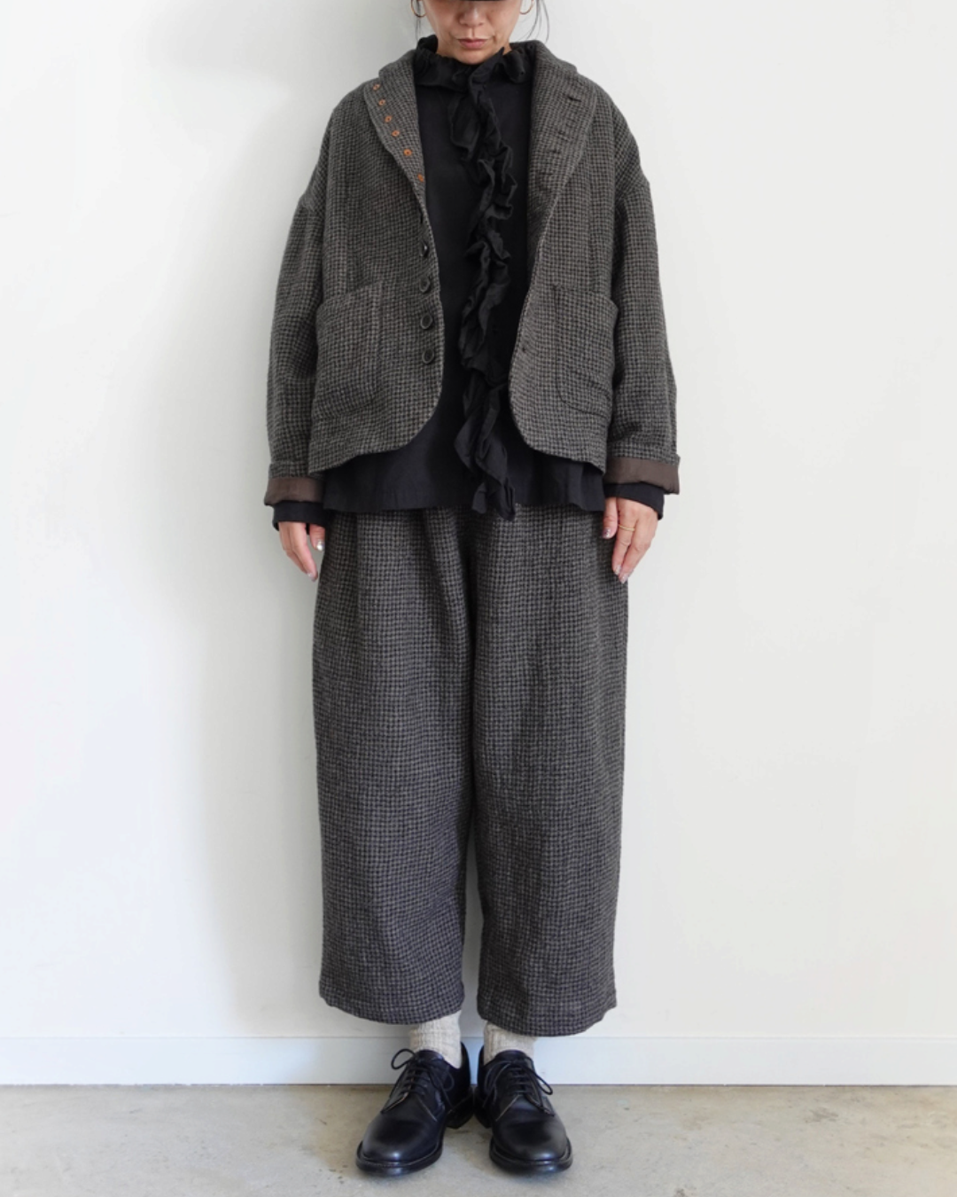 Ichi - Pantalon Laine Pied-de-Poule - Moka