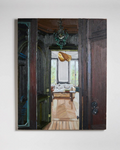 Tableau original sur bois par Chloe Chlumecky pour Merci Paris représentant une vue intérieure de salon