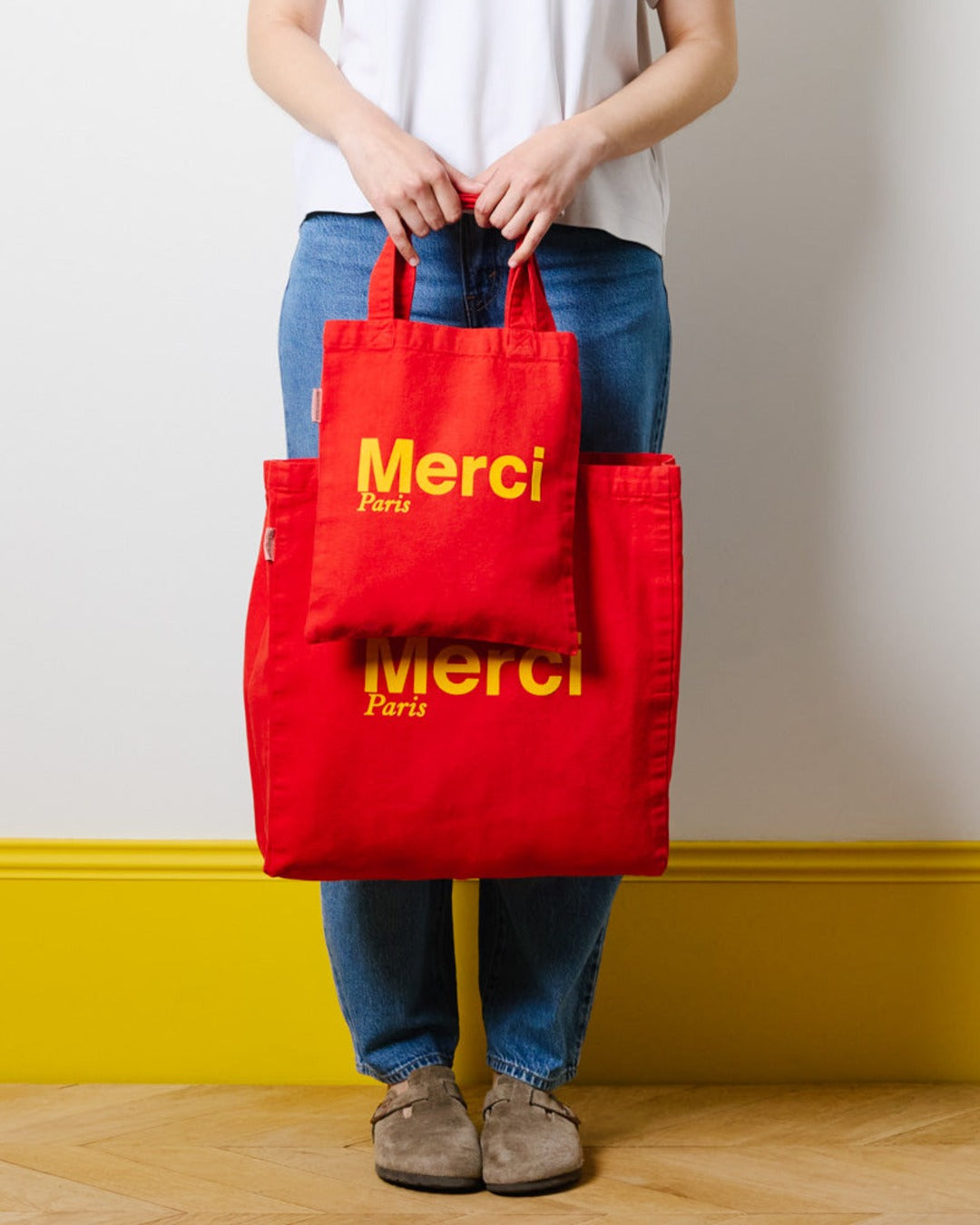 Merci - Cotton Tote Bag - Red & Ochre