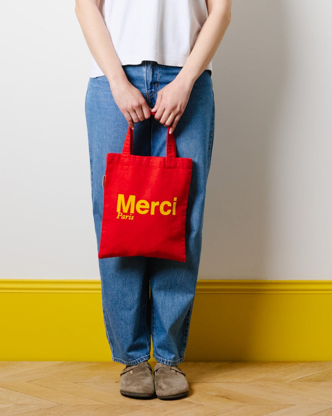 Merci - Cotton Tote Bag - Red & Ochre