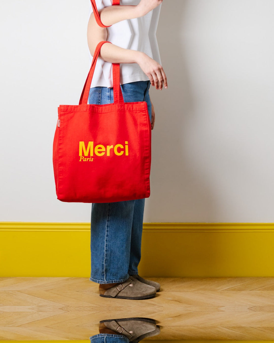Merci - Cotton Tote Bag - Red & Ochre