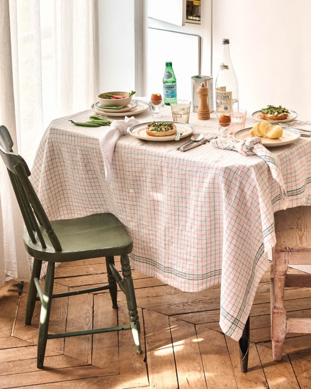 Merci - Washed linen tablecloth - Office - Pink & Green