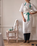 Merci - Washed linen apron Office - Pink & Green