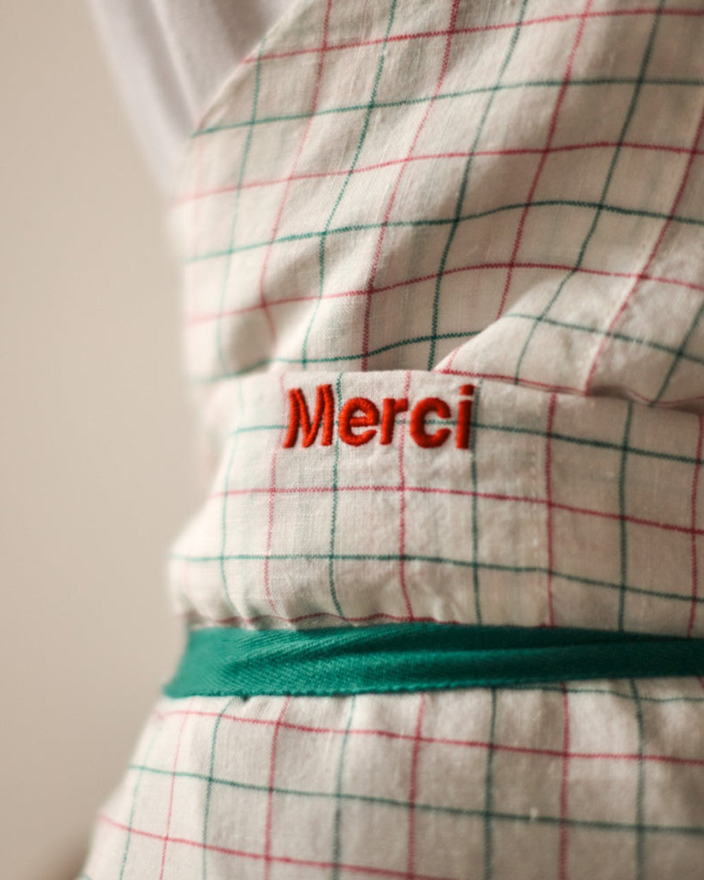 Merci - Washed linen apron Office - Pink & Green