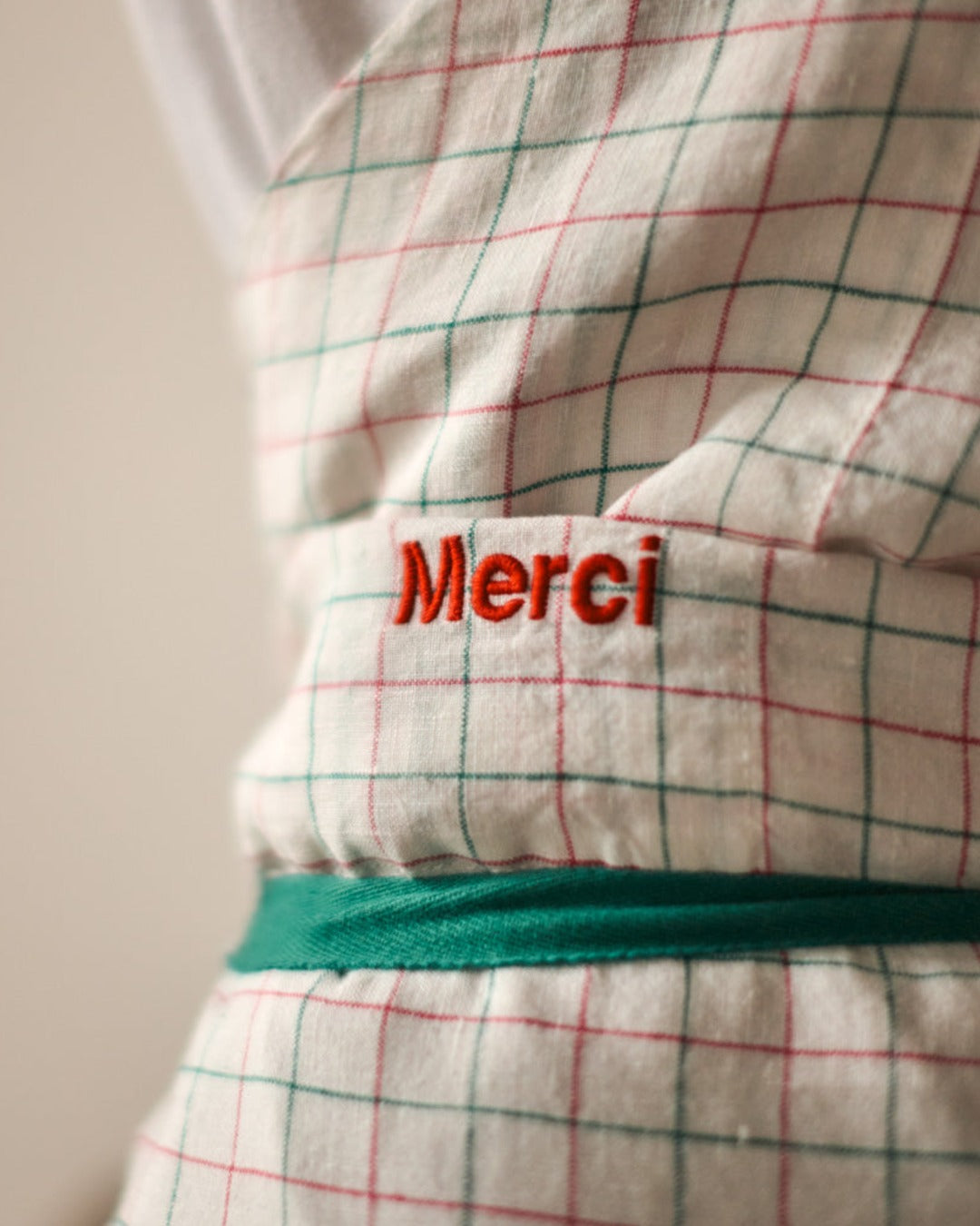 Merci - Washed linen apron Office - Pink & Green