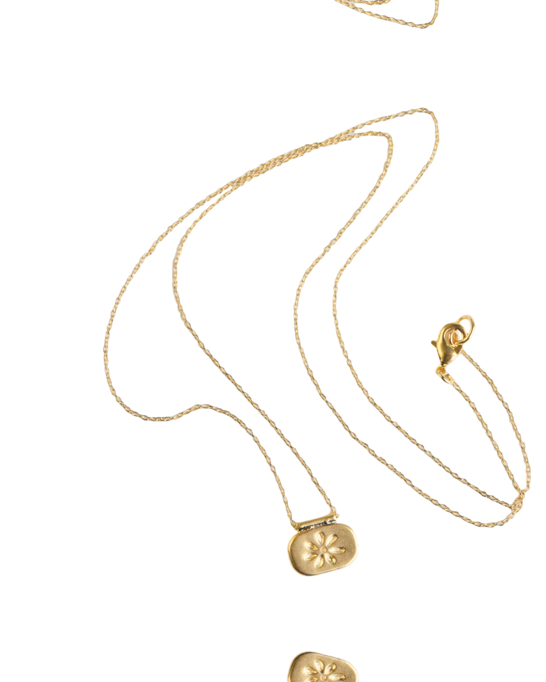Collier Emma Merci Paris en laiton plaqué or jaune 16 carats avec pendentif fleur délicat sur chaîne fine