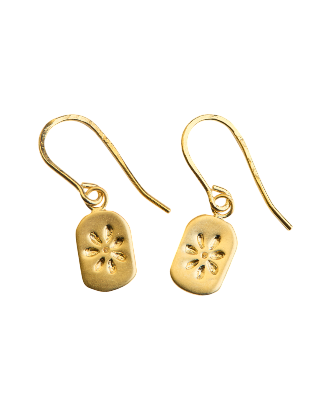 Boucles d'oreilles dormeuses Merci Paris Emma en laiton plaqué or jaune 16 carats avec motif floral gravé
