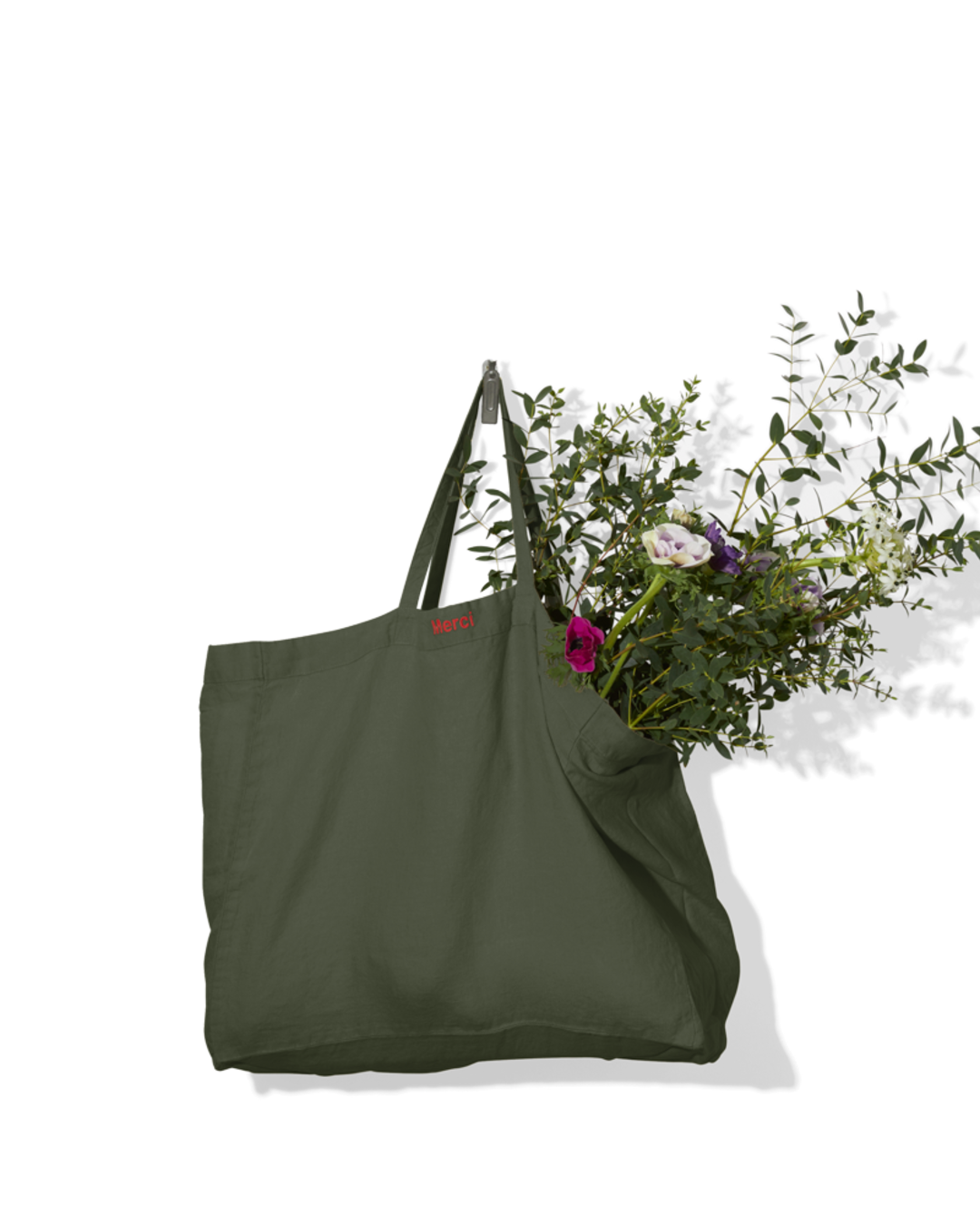 Merci - Washed linen Merci shopping bag - Oxide Green