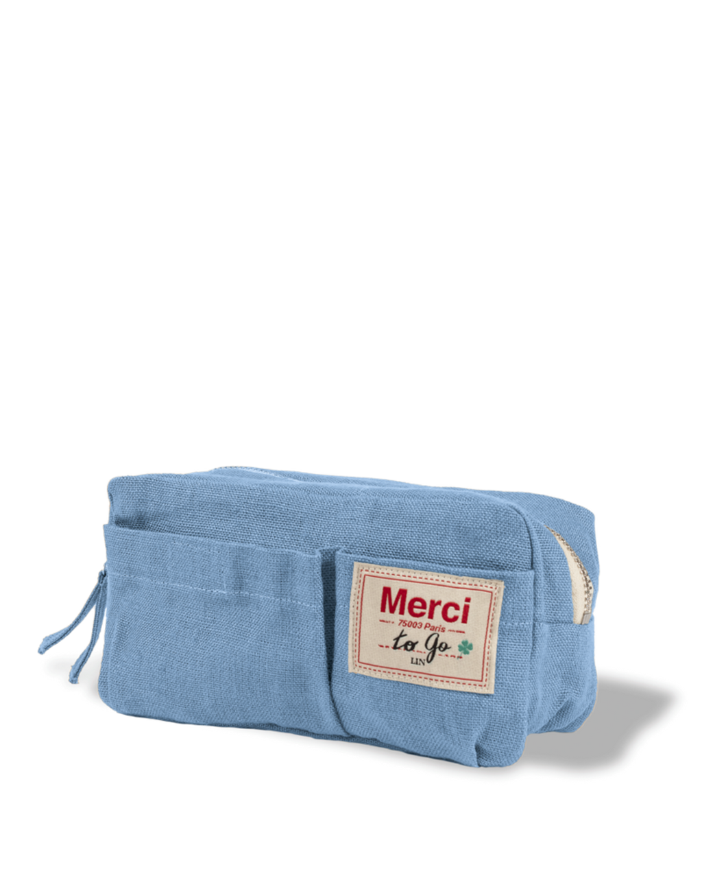 Merci - Trousse En Lin Lavé - Bleu Primaire