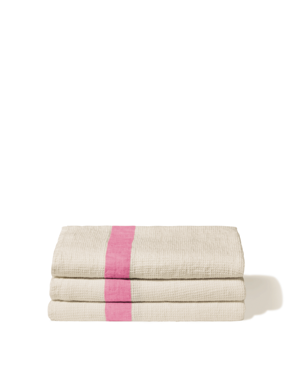 Merci - Serviette De Bain En Lin Nid D'Abeille - Bande Rose Garance