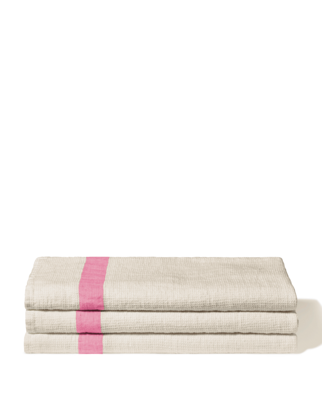Merci - Serviette De Bain En Lin Nid D'Abeille - Bande Rose Garance