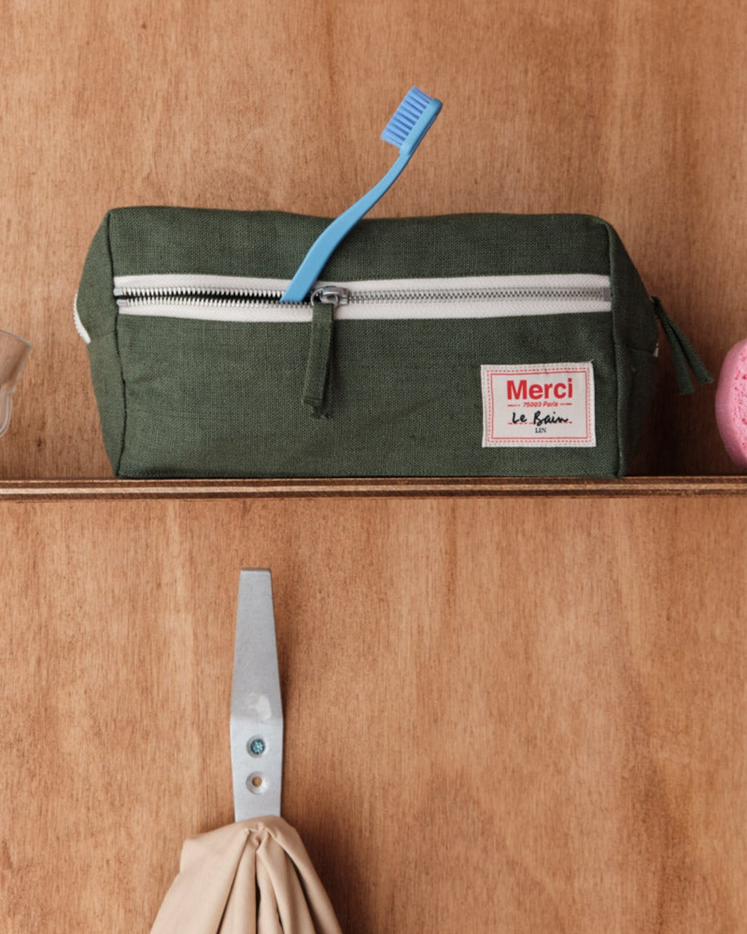 Merci - Washed linen toiletry bag - Oxide Green