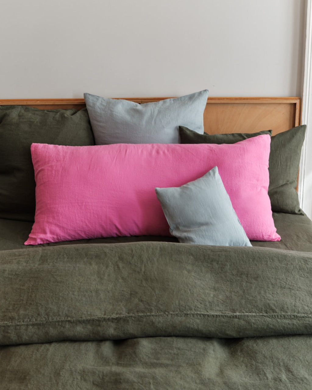 Merci - Coussin Rectangle En Lin Lavé - Rose Garance