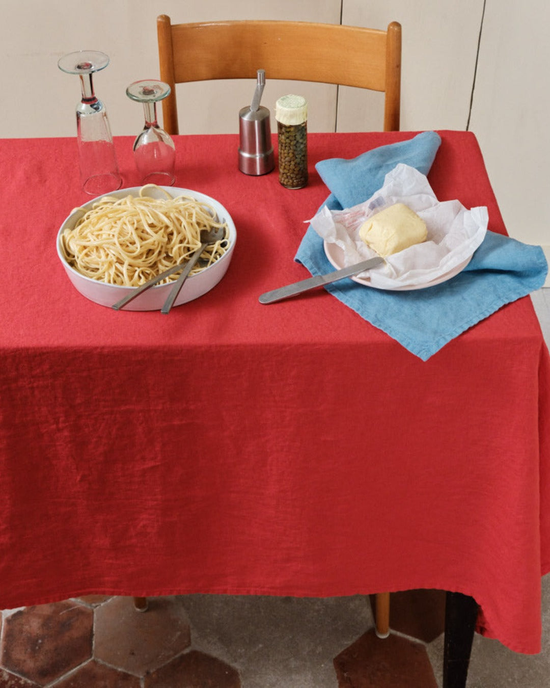 Merci - Nappe En Lin Lavé - Rouge Vermillon